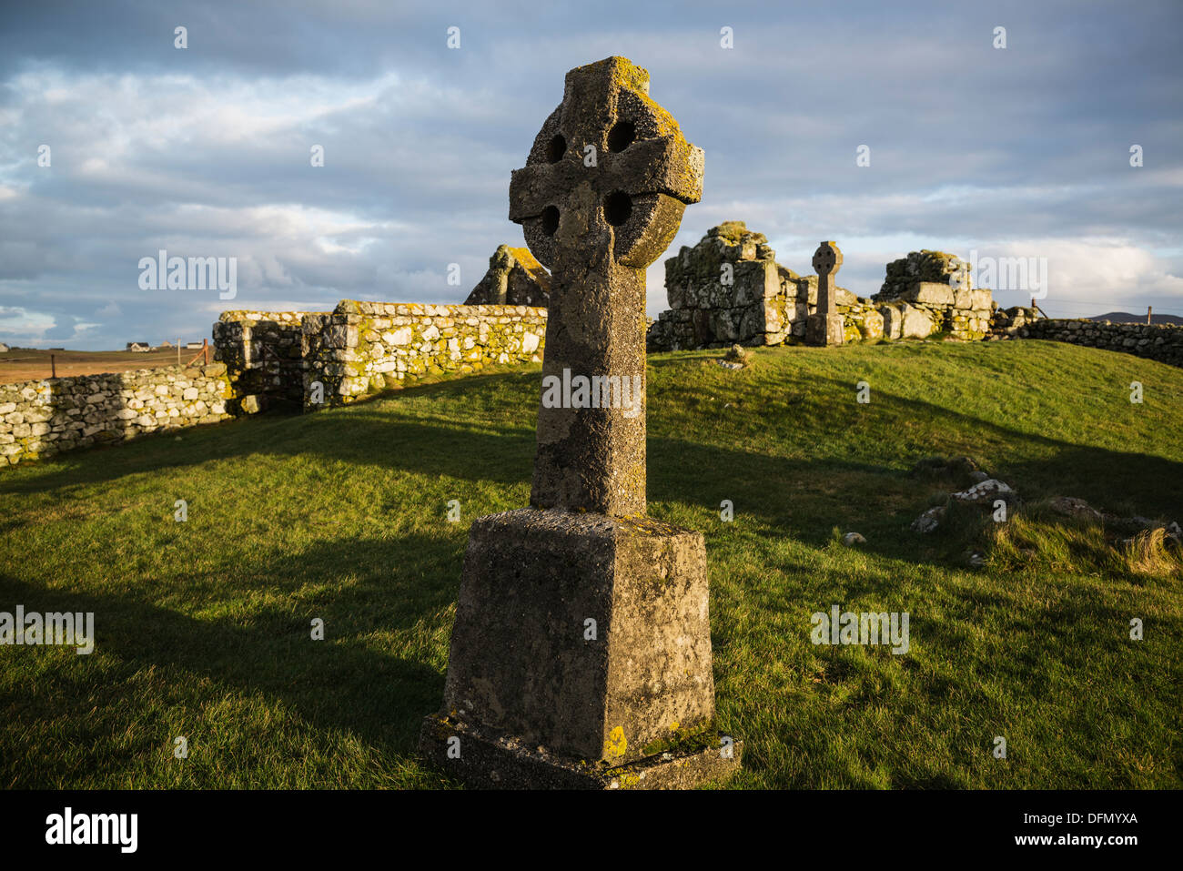 Tomb stone in cemetery, Howmore, South Uist, Outer Hebrides, Scotland Stock Photo