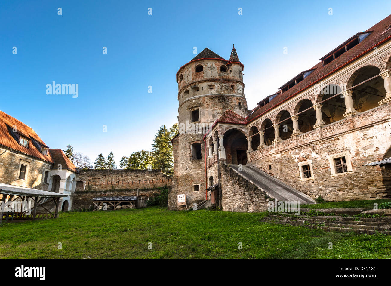 Renovation of an old castle - The Bethlen Castle, built between 14th-17th centuries. Stock Photo
