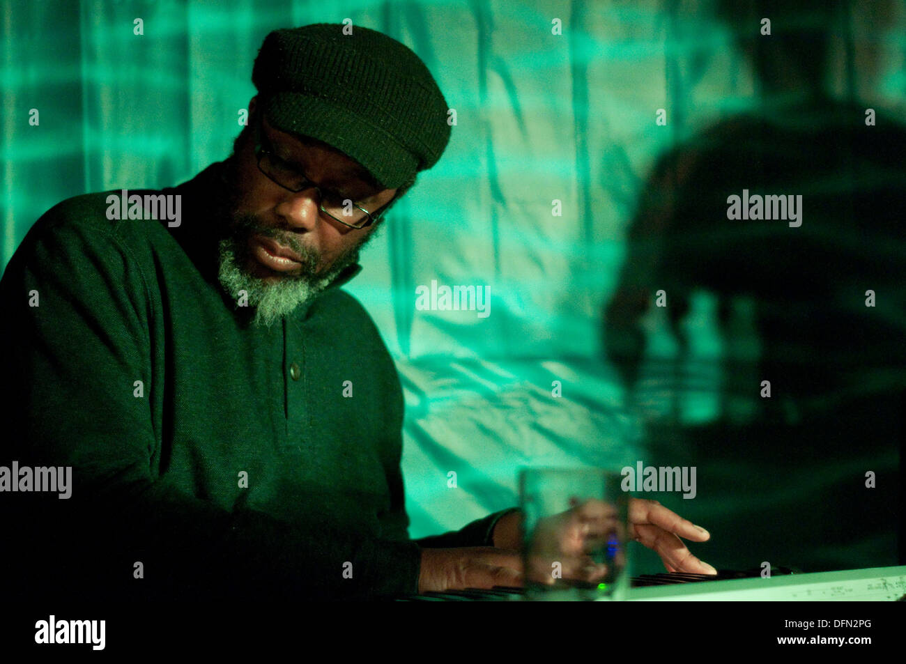 Alexis Taylor with About Group playing live at The Victoria, Dalston, London. 2 July 2013 Stock Photo