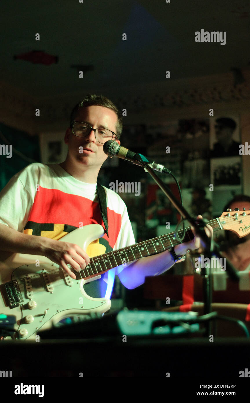 Alexis Taylor with About Group playing live at The Victoria, Dalston, London. 2 July 2013 Stock Photo