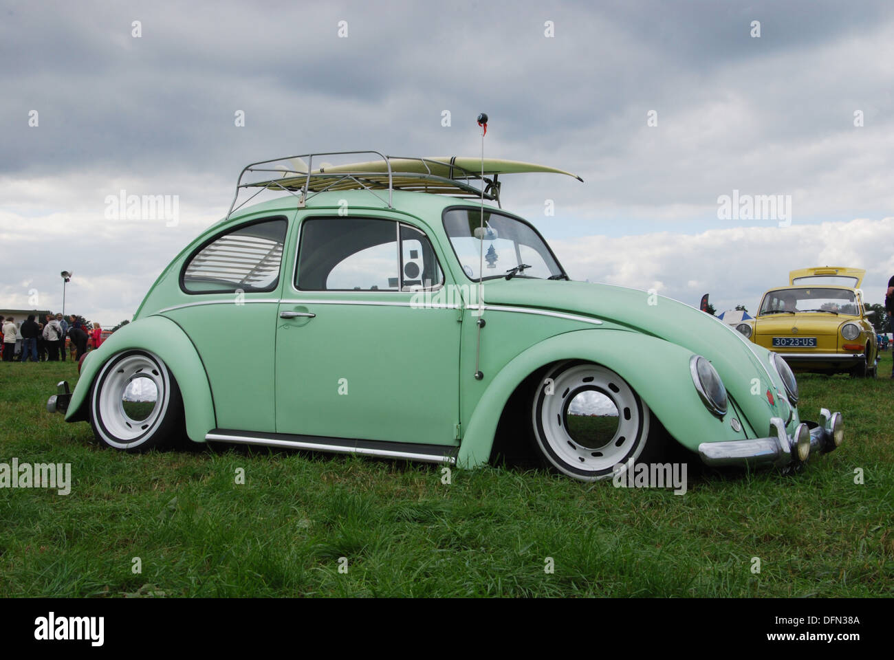classic VW beetle lowrider at club meeting Budel Netherlands summer 2013 Stock Photo