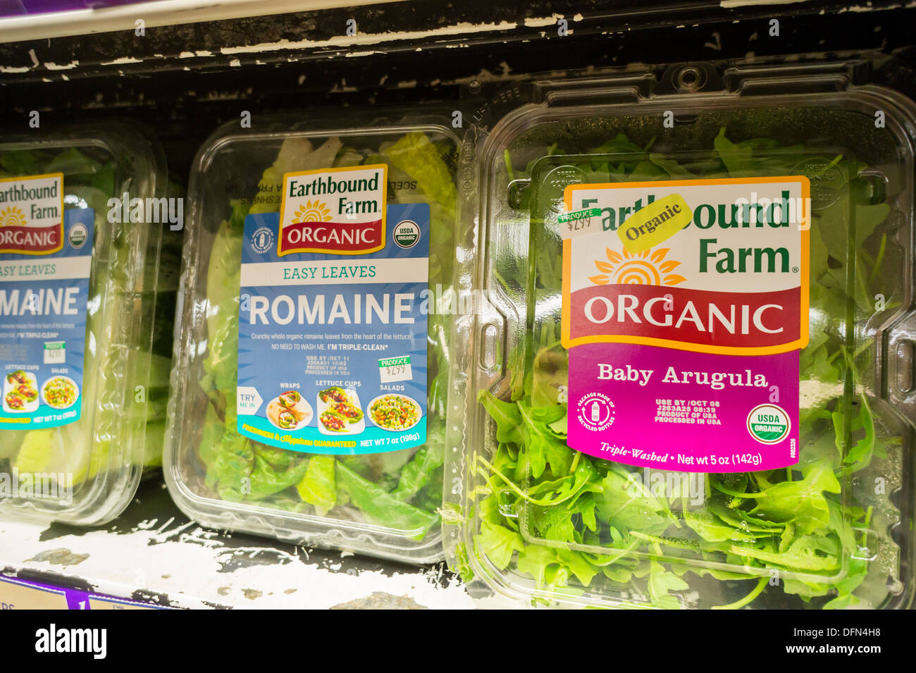 Earthbound Farm Organic cleaned and packaged greens and lettuce Stock