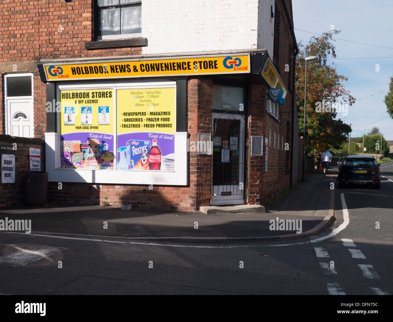A corner shop, news agent, in Holbrook, Derbyshire, United Kingdom, UK. Stock Photo