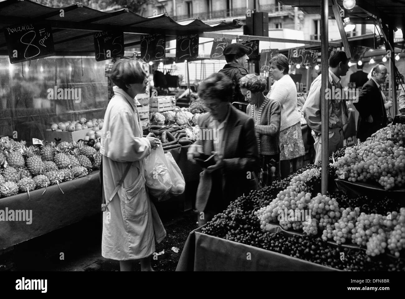 The market at Place Maubert in the Latin Quarter (5th arrondissement) of Paris was once a site of public executions Stock Photo