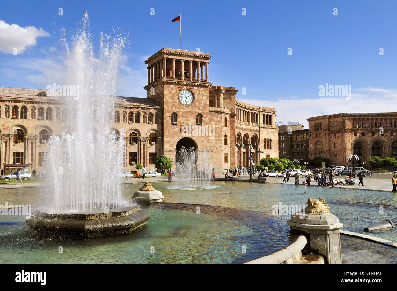 water fountain, Republic Square at downtown Yerevan, Jerewan Stock