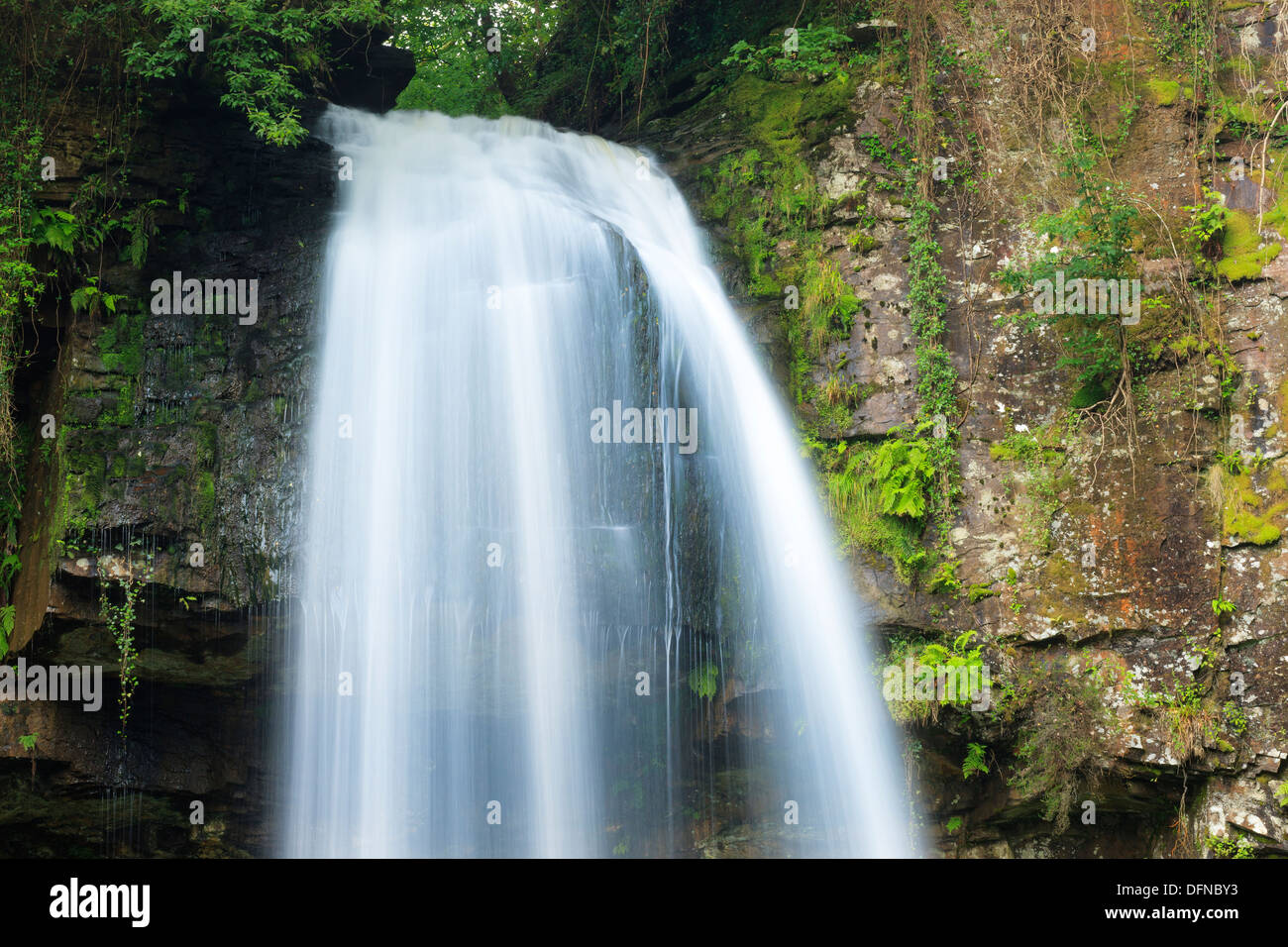 Melin Court (also Melin Cwrt) waterfall Resolven Vale of Neath Neath & Port Talbot South Wales UK Stock Photo