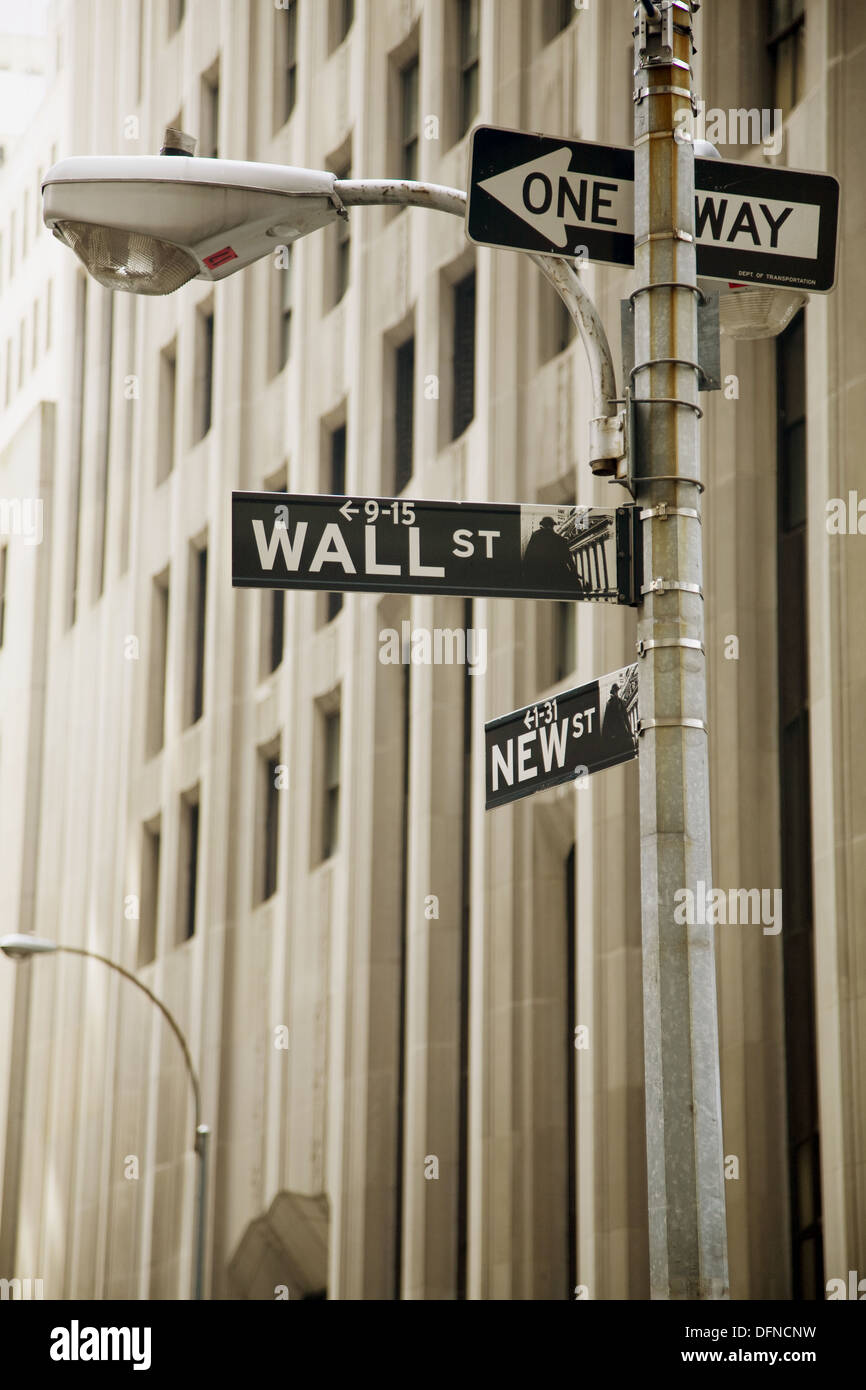 Wall Street signs, New York City, USA Stock Photo Alamy