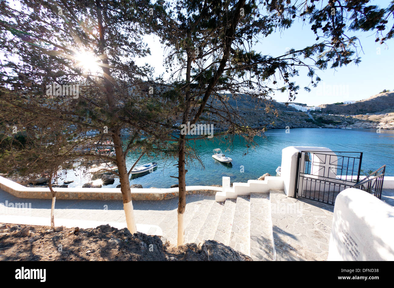 ST pauls Church Lindos Rhodes Greek Islands Greece Stock Photo