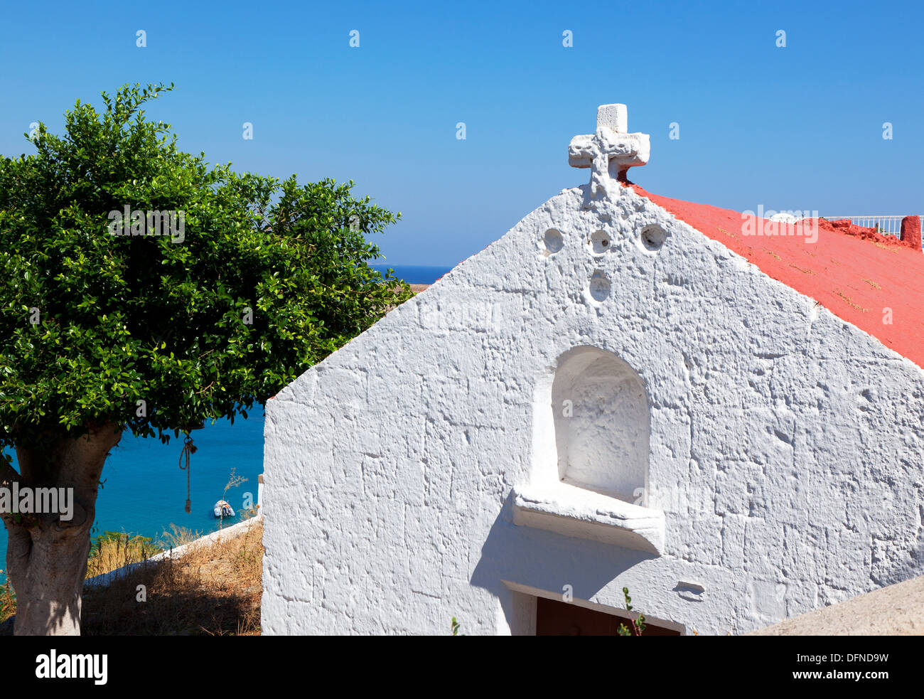 Greek Orthodox Chapel Lindos Greece Stock Photo