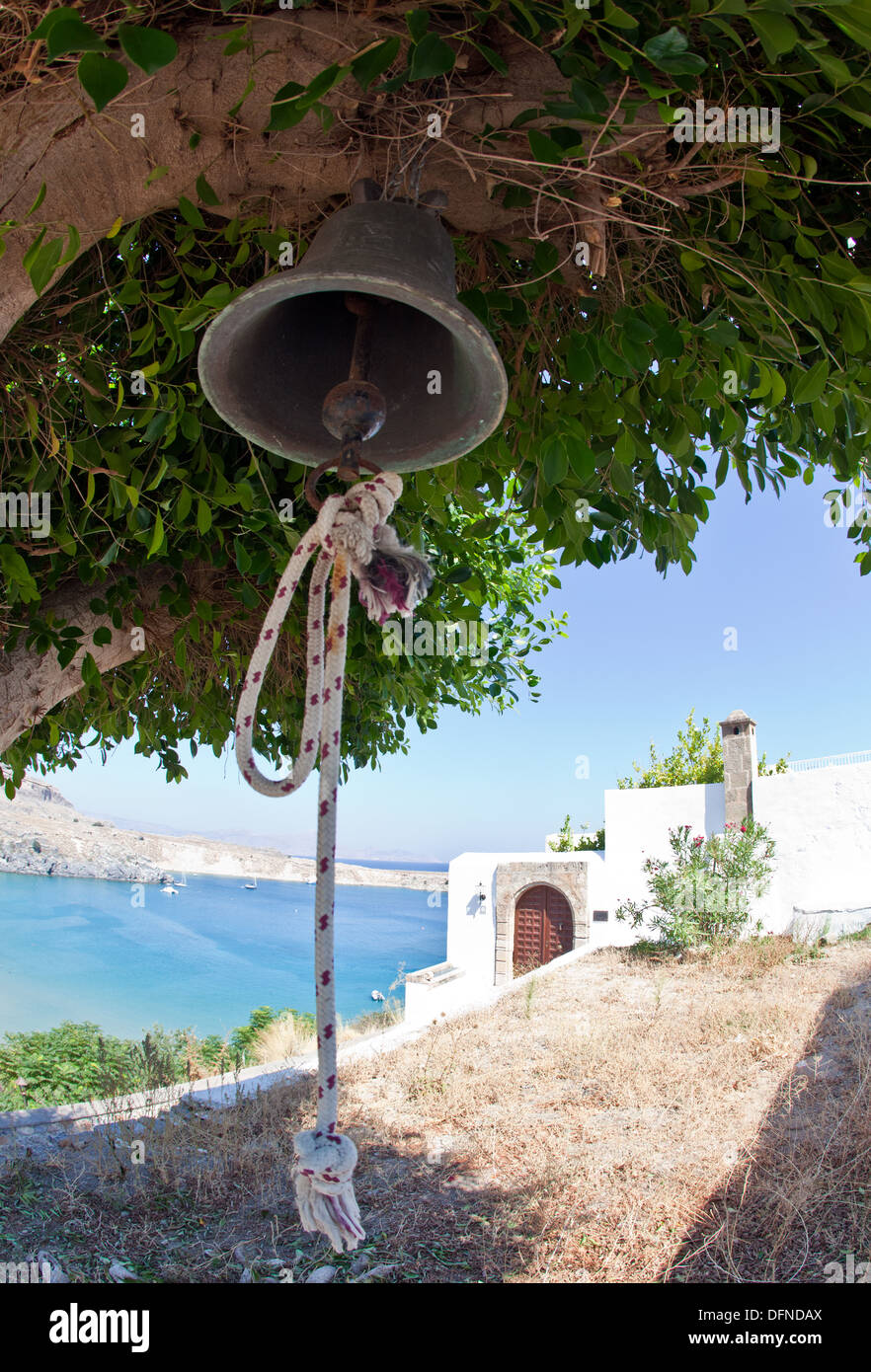 Church Bell Lindos Greek islands Greece Stock Photo