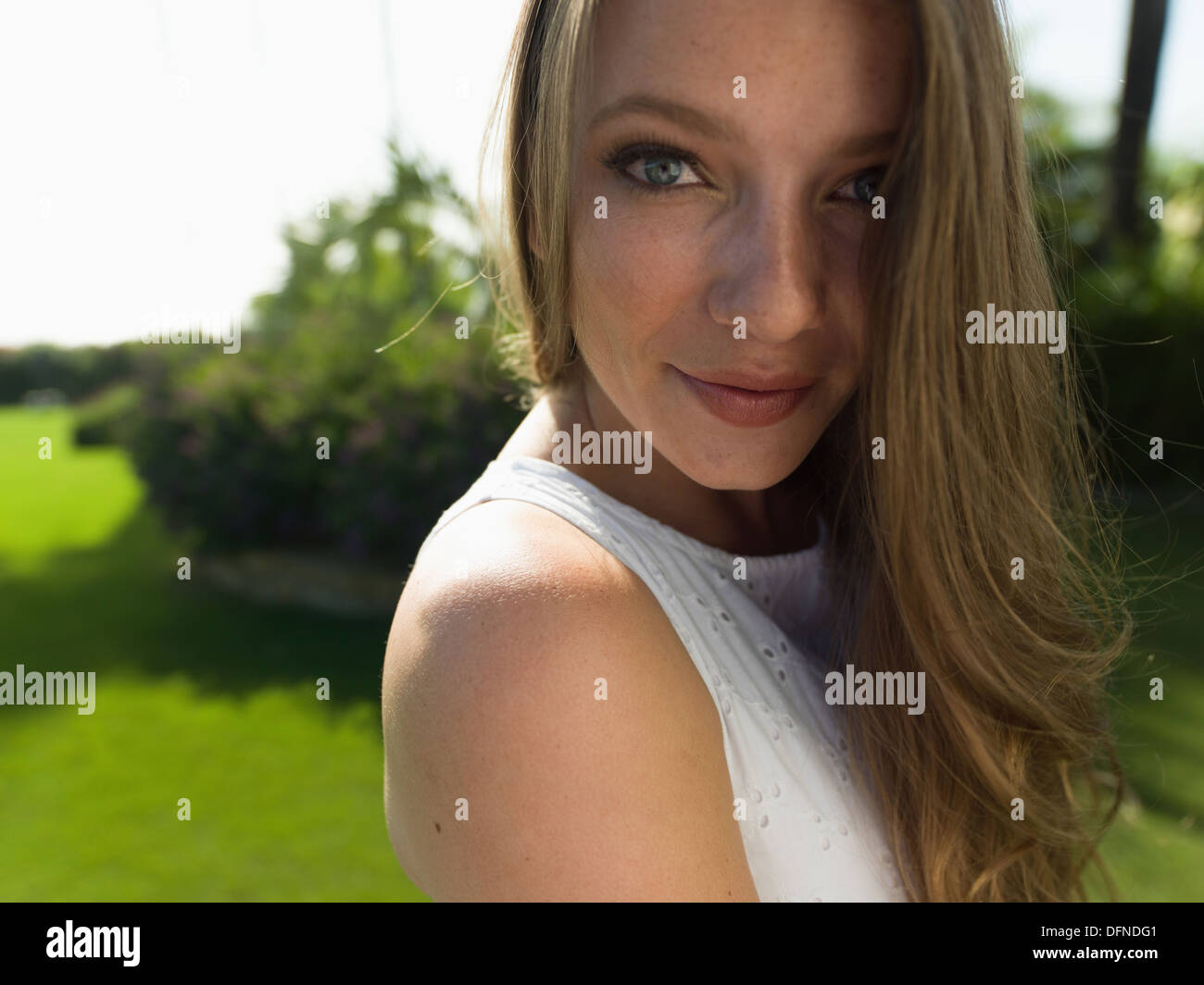 A Pretty Young Lady In Drapes Hair Stares At In San Diego Stock