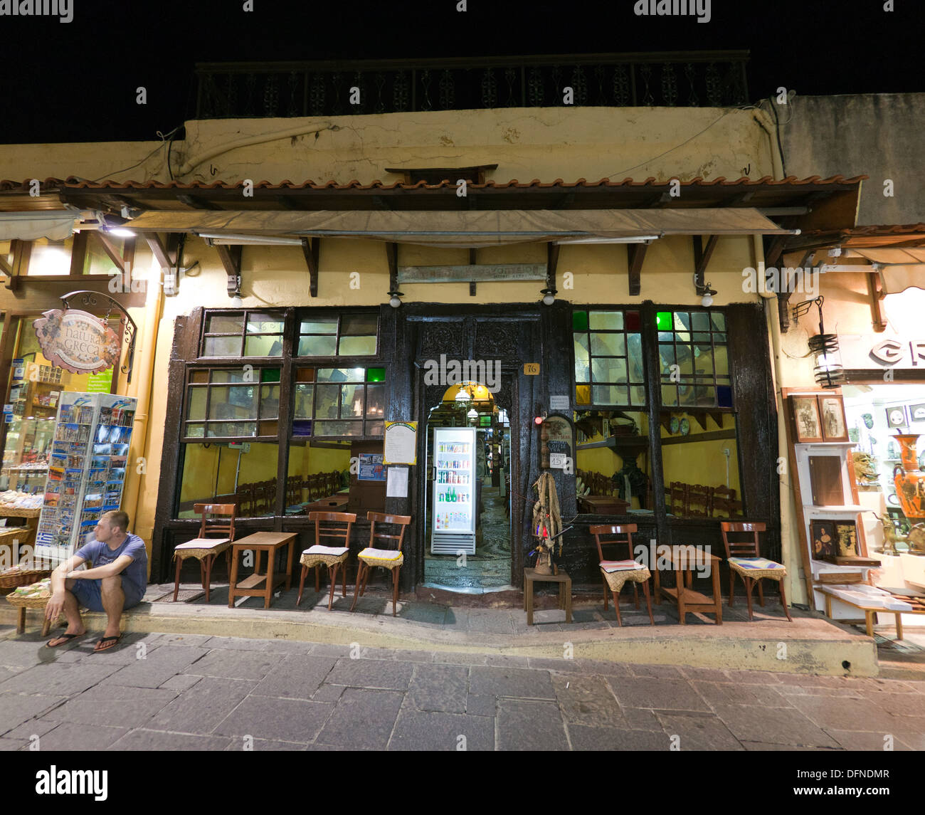 Shops In Old Rhodes Town Nightime Greece Stock Photo