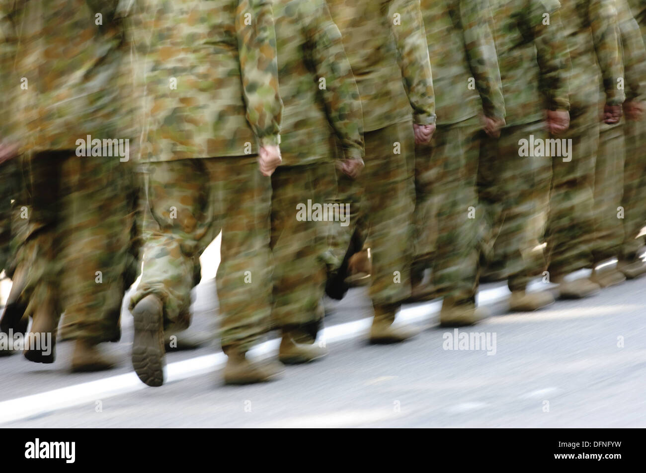 Soldiers marching in the ANZAC Day parade in Darwin, Northern Territory