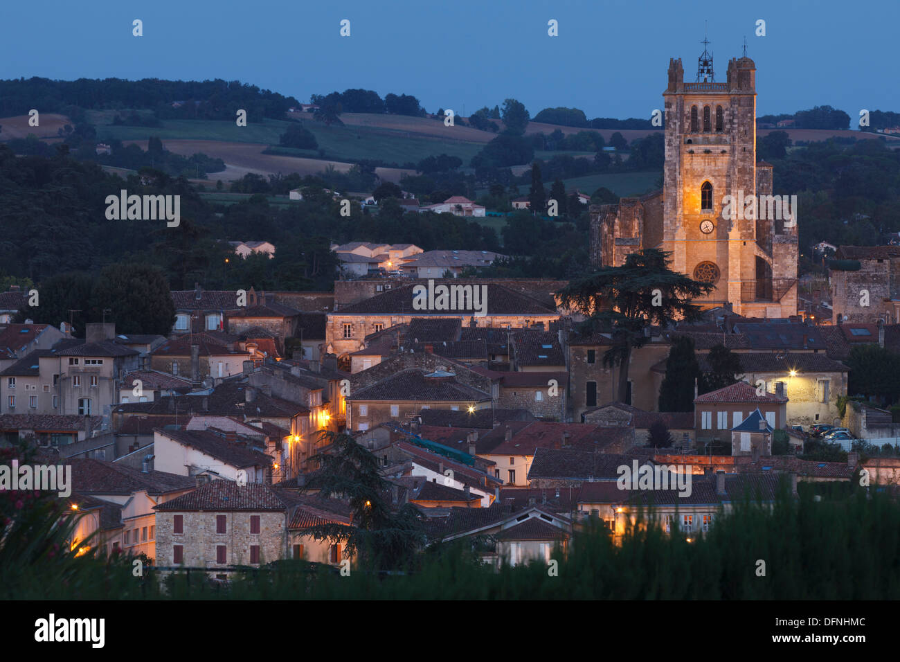 town view with Cathedral Sainte-Pierre, cathedral, gothic, Condom, Condom-en-Armanac, Department Gers, Region Midi-Pyrenees, Via Stock Photo
