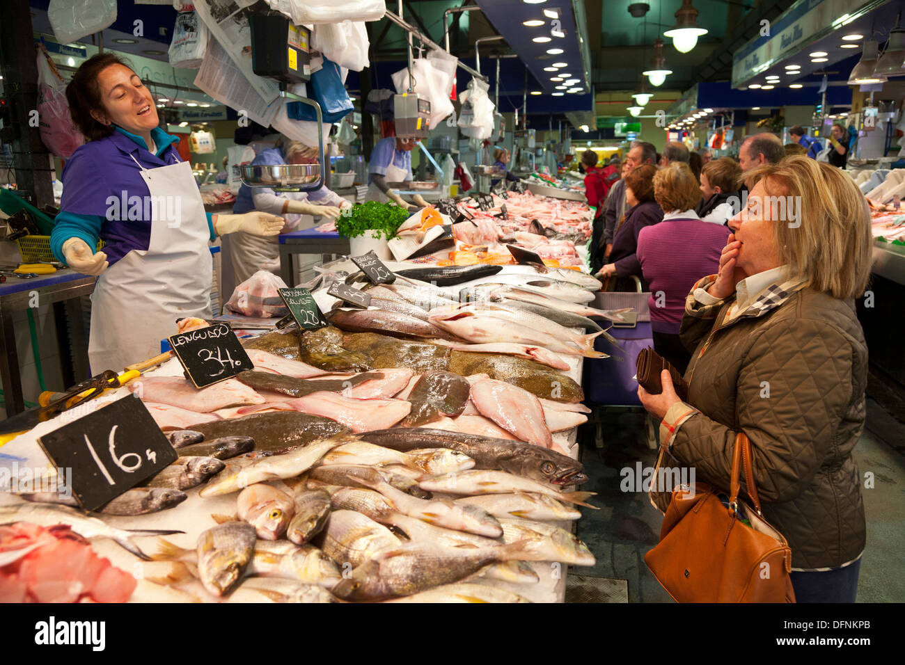 Fresh sea-food, Mercat Olivar, market hall, center of Palma, Palma de Mallorca, Mallorca, Spain Stock Photo
