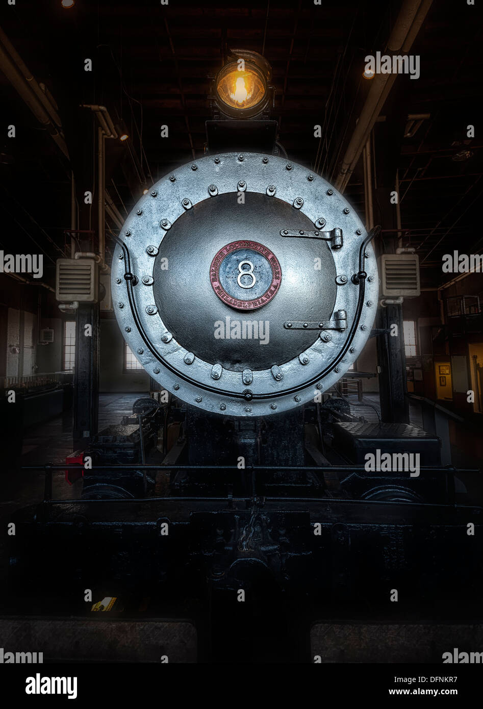 Number 8 head on,editorial view of a 1800's locomotive on display at Steamtown National Historic Site,Scranton Pennsylvania. Stock Photo