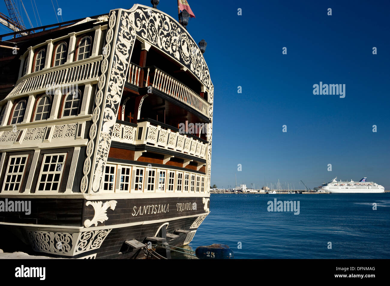 Old sailing ship at harbour, Malaga, Andalusia, Spain, Europe Stock