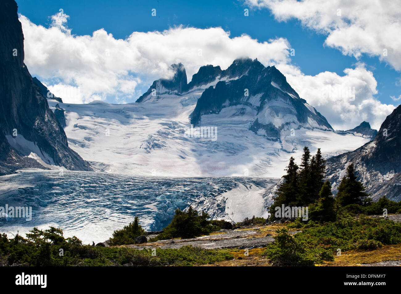 Vowell Glacier from Tamarack Valley in Bugaboo Provincial Park, British Columbia, Canada Stock Photo