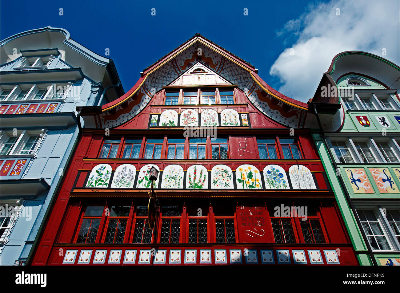facades in town of Appenzell, Appenzellerland, Switzerland, Europe Stock Photo