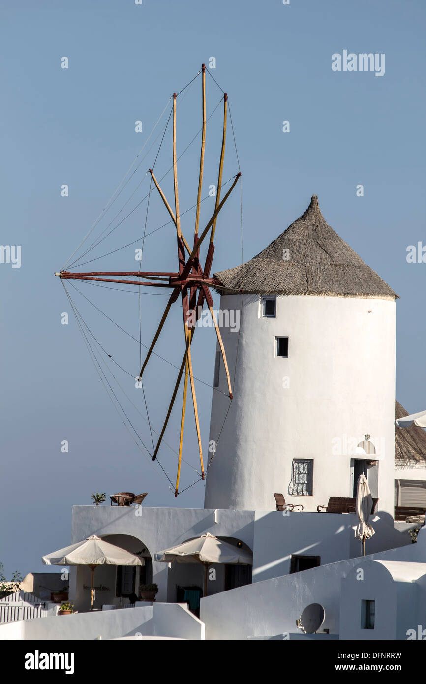 Windmill in Oia Santorini, Greece Stock Photo