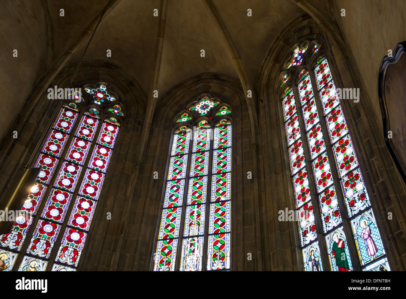 Stained glass window of St. Vitus Cathedral ,Prague Stock Photo
