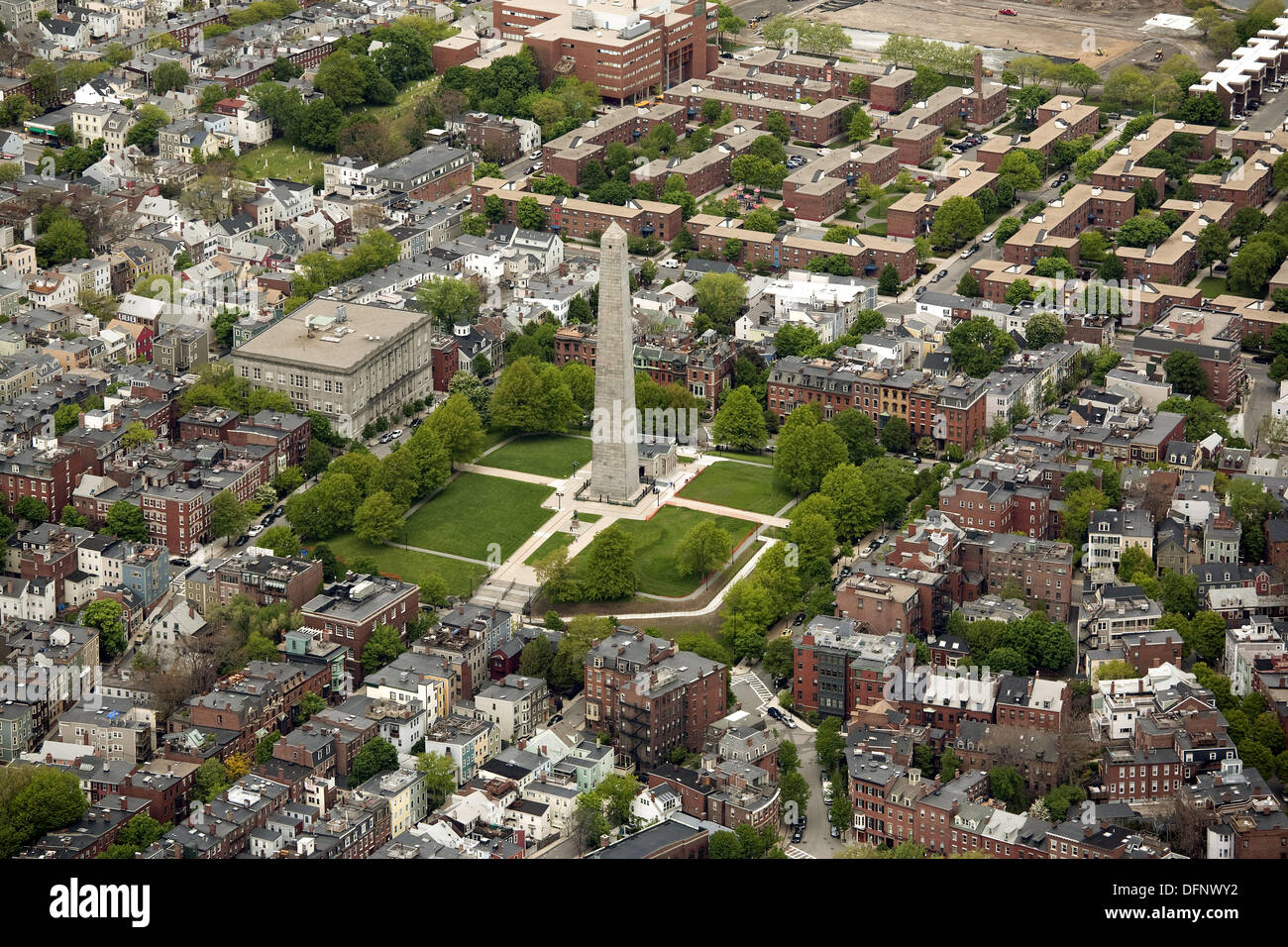 Aerial view of Bunker Hill monument, Charlestown, Massachusetts, USA