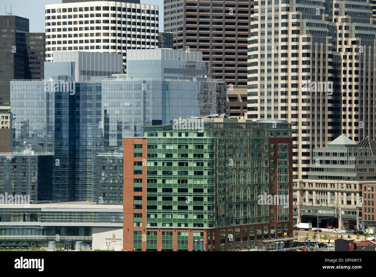 Office buildings telephoto from Fan Pier, Boston, Massachusetts, USA Stock Photo
