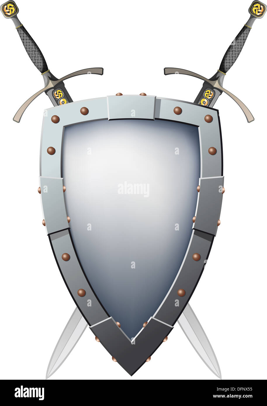 Crossed swords with a shield hi-res stock photography and images