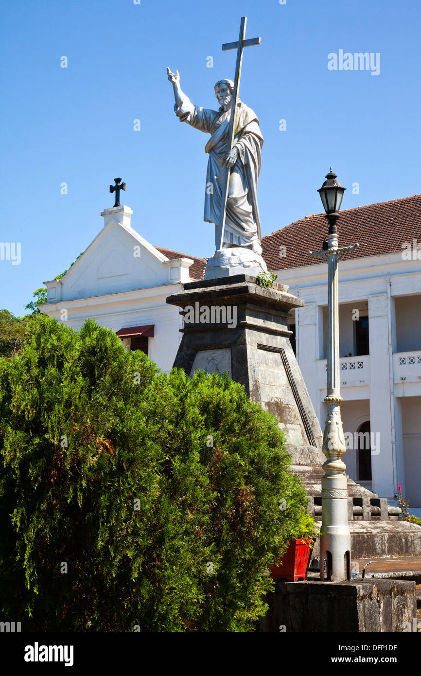 Statue of Jesus Christ in front of a church, Our Lady of the Immaculate Conception Church, Panaji, Goa, India Stock Photo