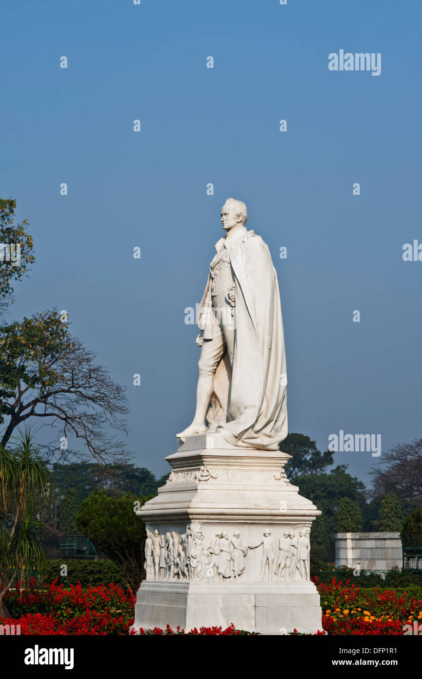 Statue of Lord Curzon in front of a memorial, Victoria Memorial, Kolkata, West Bengal, India Stock Photo