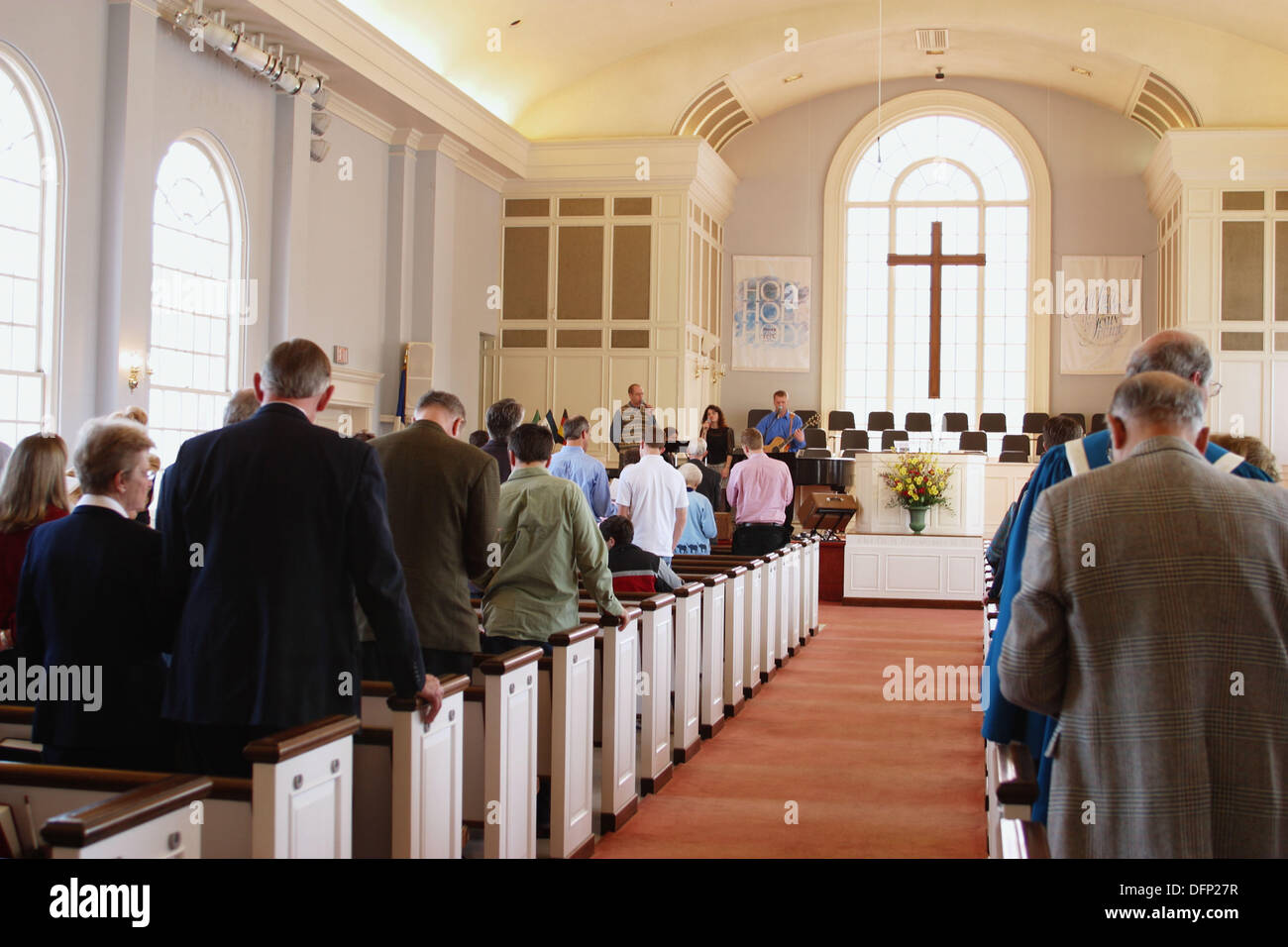 Conservative Christian congregation worship on Sunday morning, Winnetka, Illinois Stock Photo