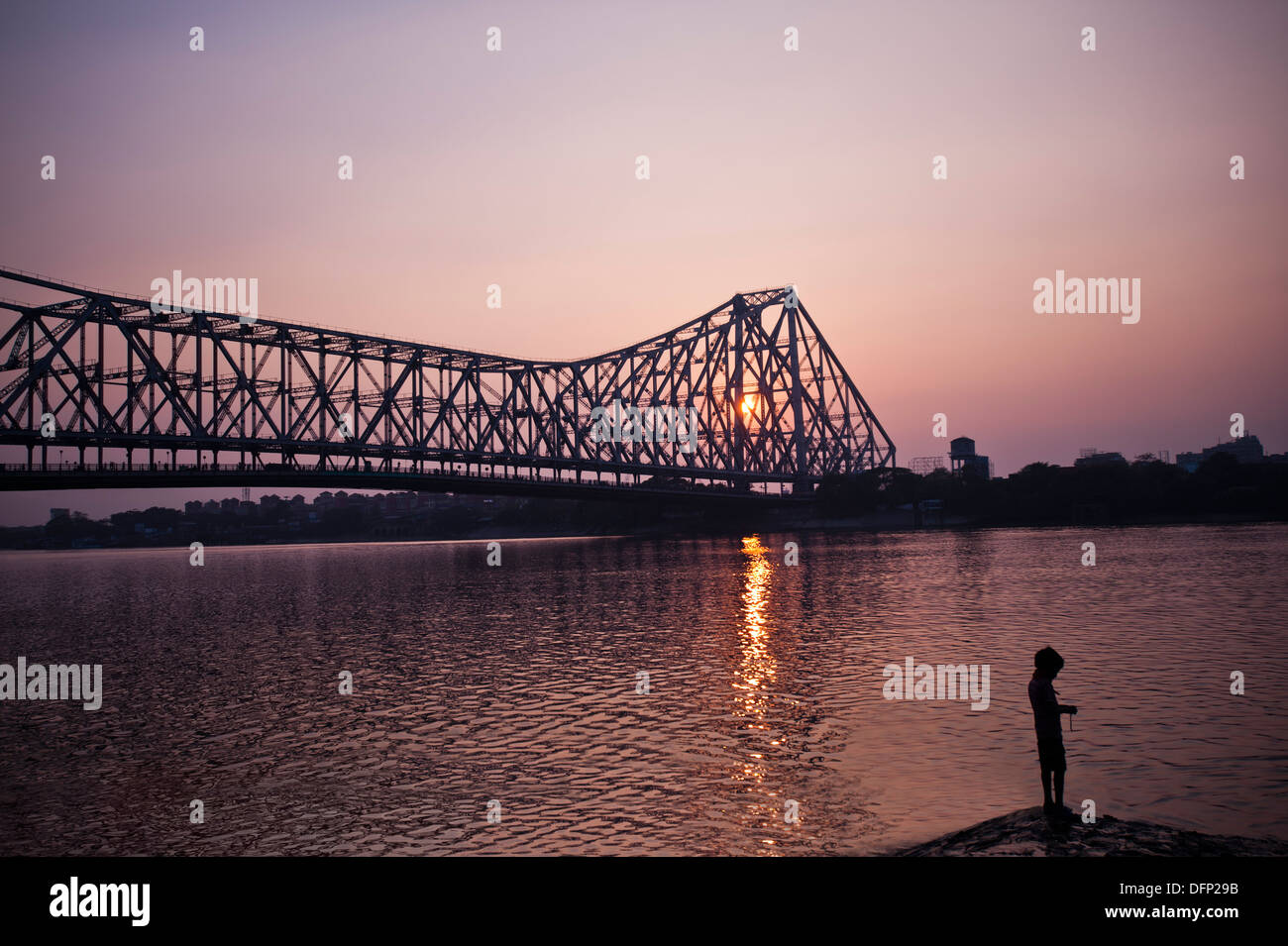 Bridge across a river, Howrah Bridge, Hooghly River, Kolkata, West Bengal, India Stock Photo