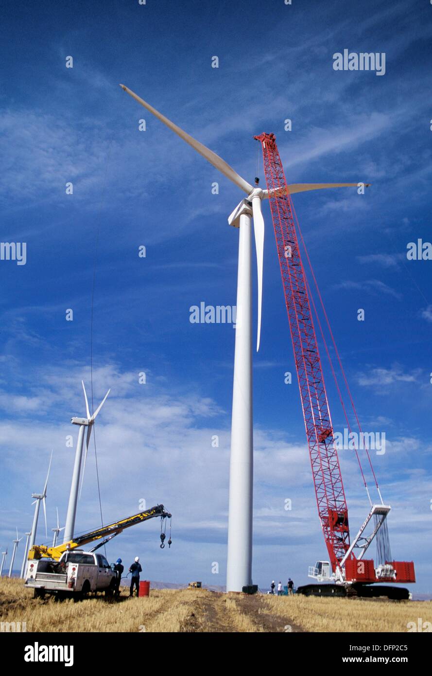 Large crane lifting rotor for wind turbine at Klondike Wind Power
