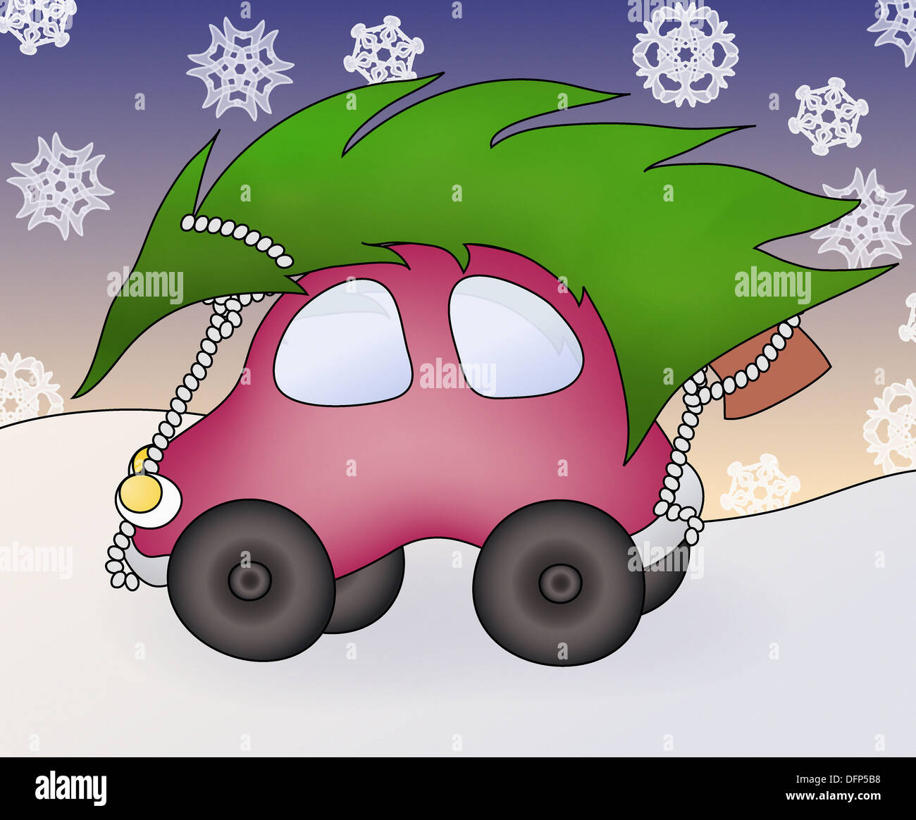 Christmas tree tied to top of car Stock Photo Alamy