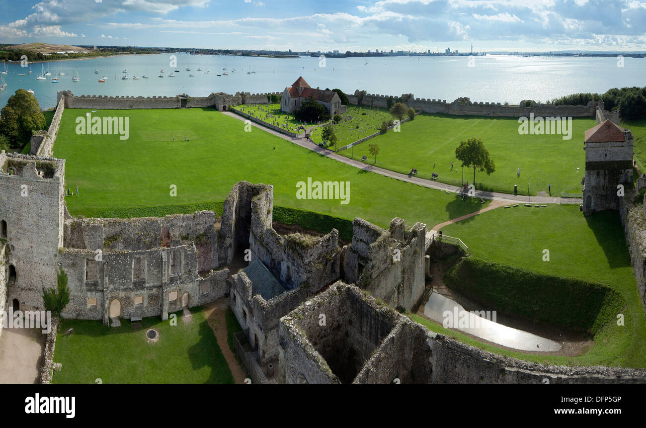 Portchester Castle overlooking Portsmouth Harbour. Stock Photo