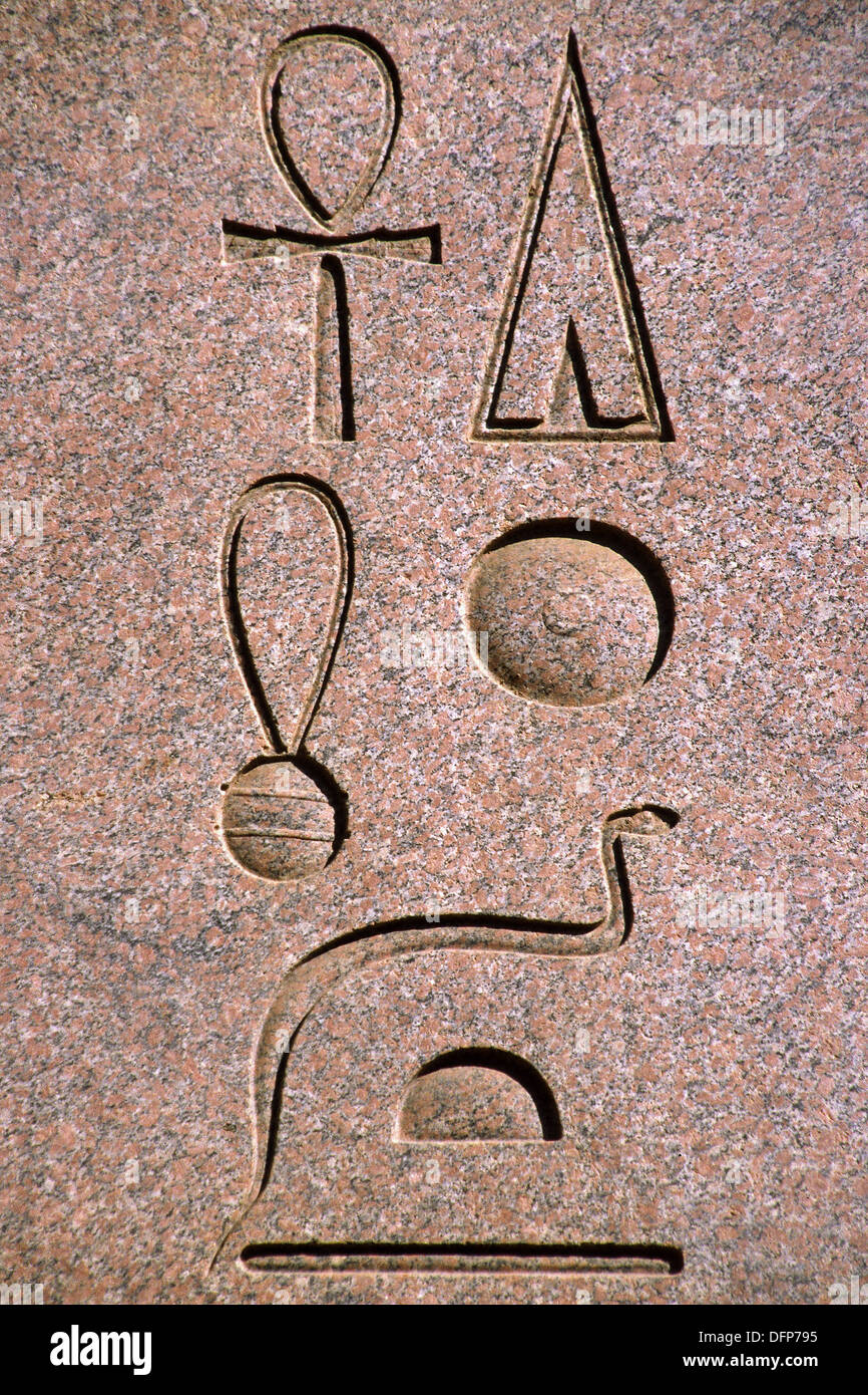 Egyptian hieroglyphs on stela, Karnak. Egypt Stock Photo