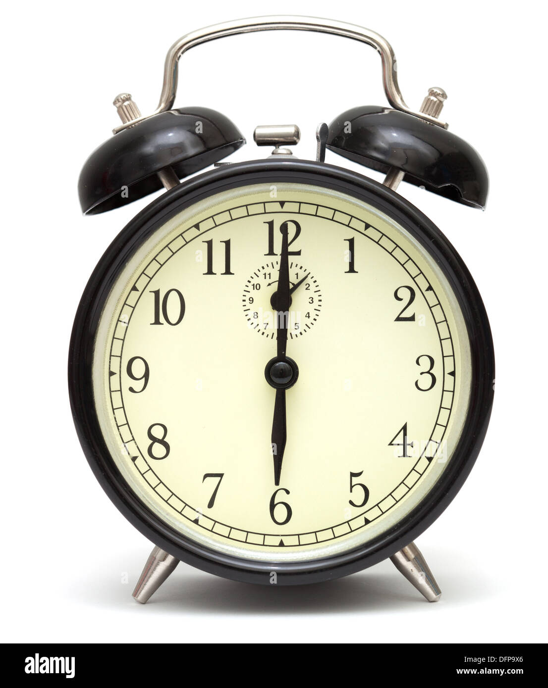 old fashioned alarm clock, black, isolated on white Stock Photo - Alamy