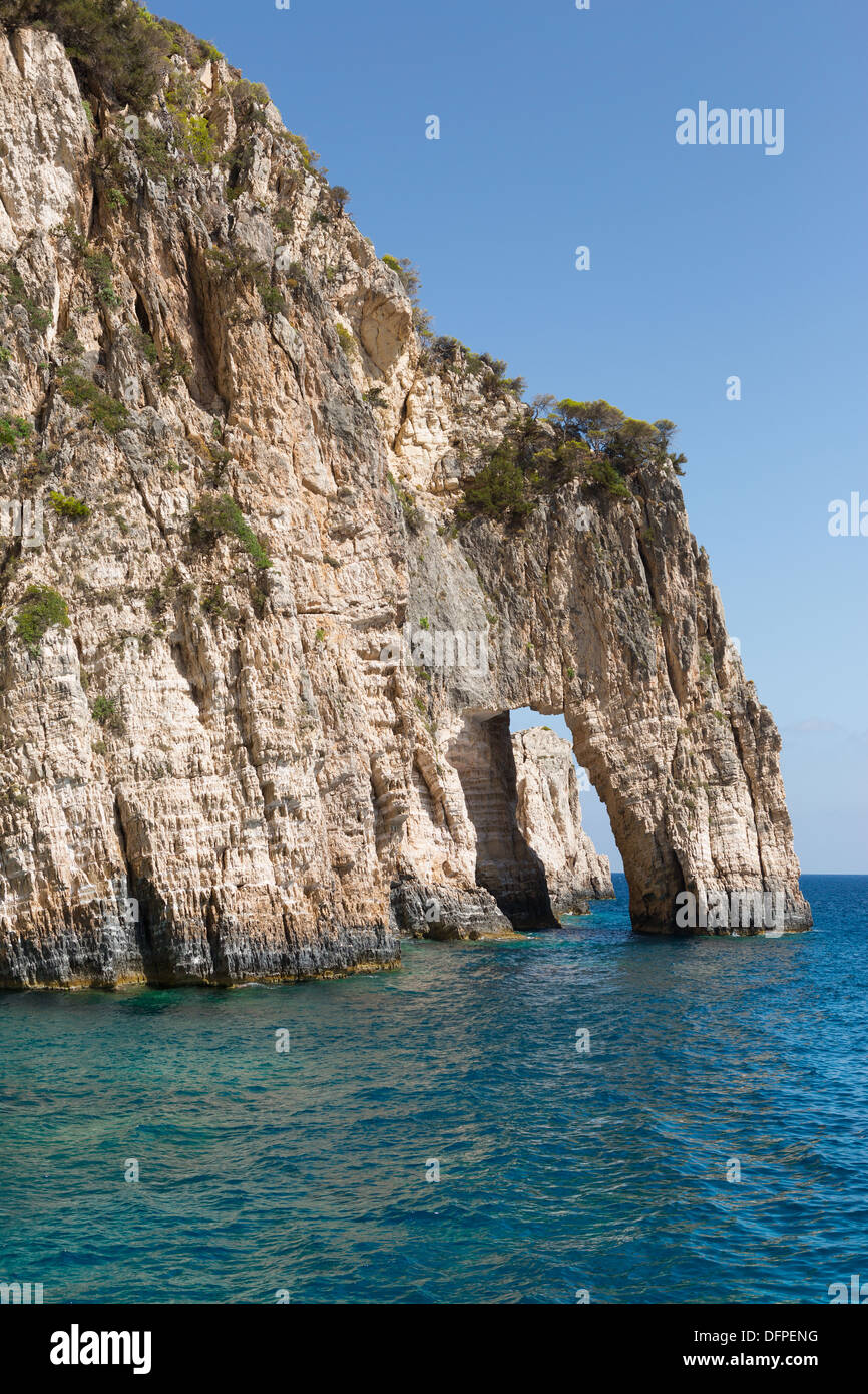 Blue Caves on Zakinthos - the southernmost island of the Ionian archipelago in Greece. Stock Photo