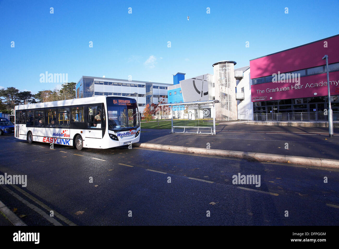 Bus at Somerset college England UK, pulling into the college bus stop