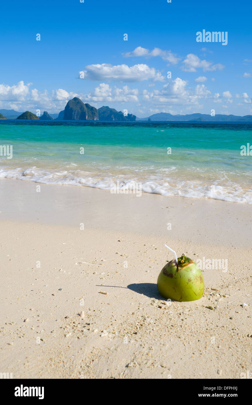 Coconut drink on tropical beach Stock Photo Alamy