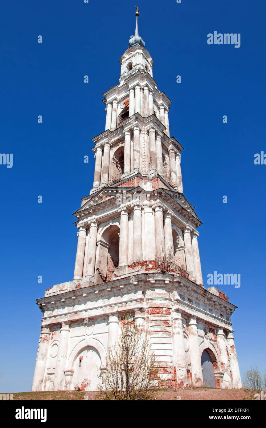 The flooded belltower on river Volga, Kalyazin, Russia Stock Photo