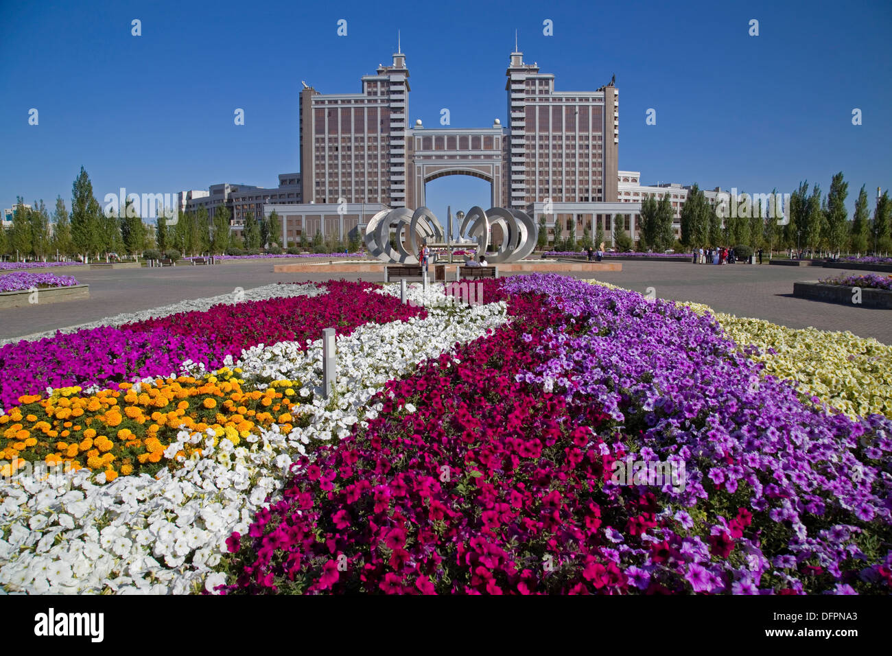 Flowers in Astana urbanscape, Kazakhstan Stock Photo