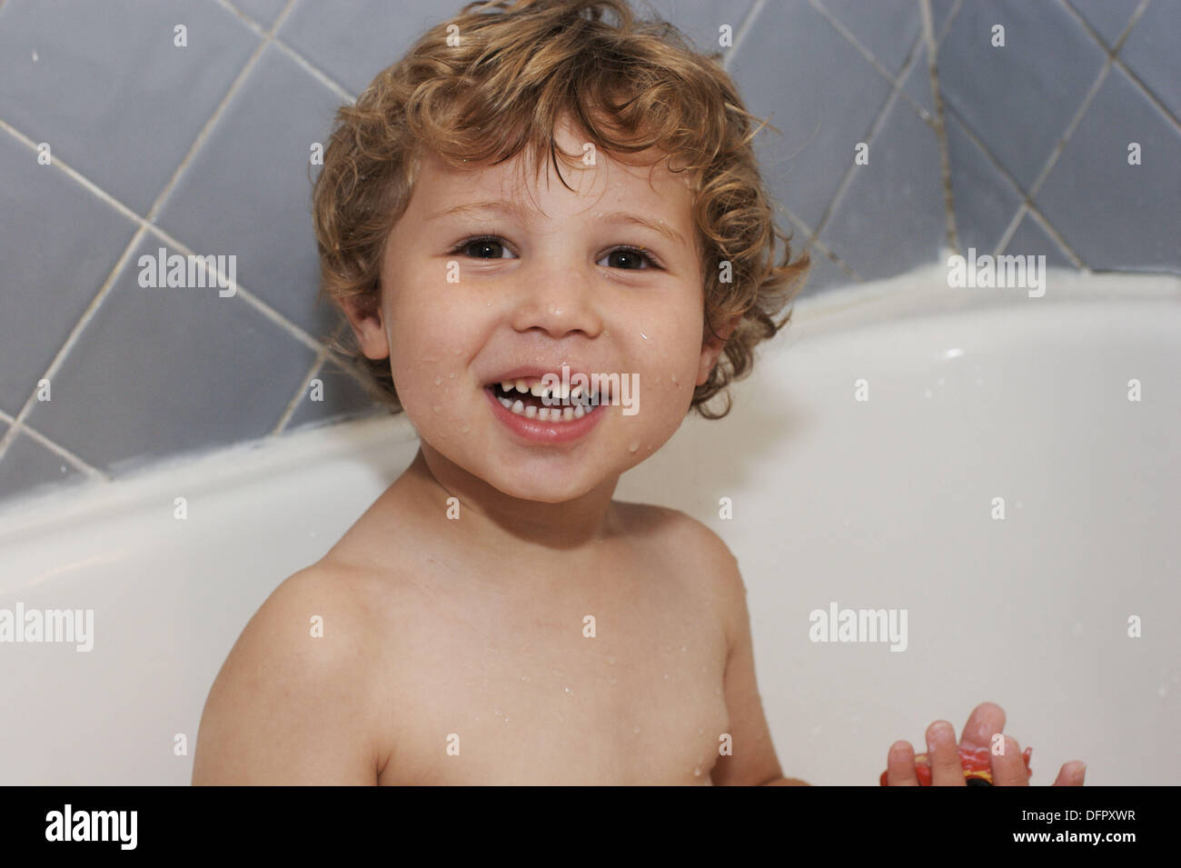 Three year old boy taking a bath Stock Photo Alamy