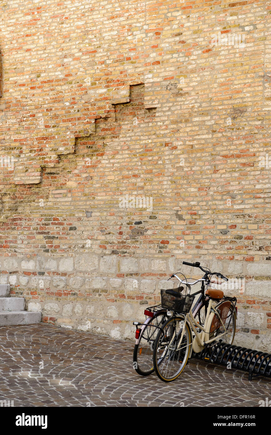 Bikes in Pordenone Street, Pordenone, Italy Stock Photo