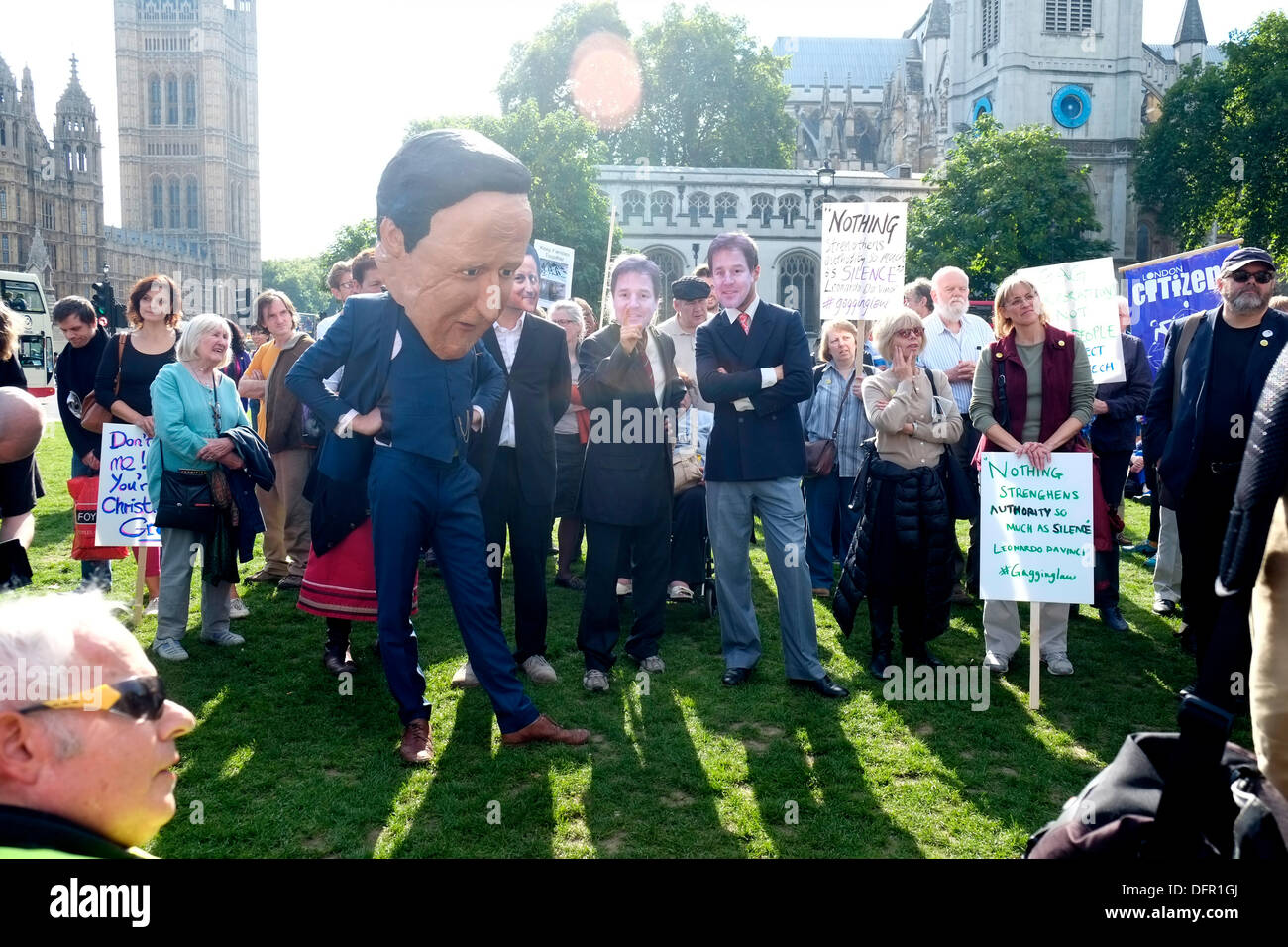 London, UK. 8th October 2013. Protest against a gagging law which is being rushed through parliament, which will silence campaigners, charities and more for a year before elections. Credit:  Rachel Megawhat/Alamy Live News Stock Photo