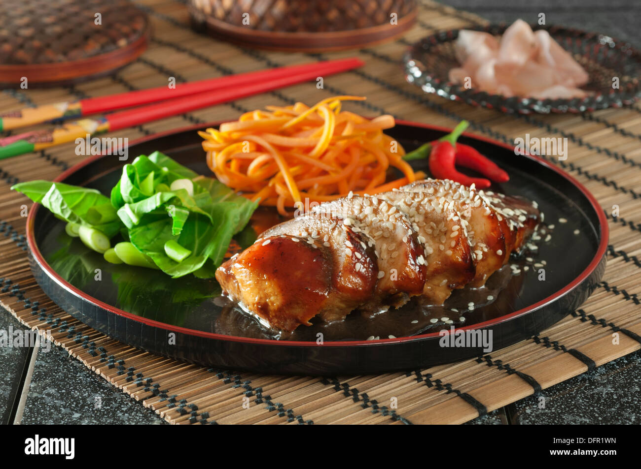 Chicken Teriyaki Grilled marinated chicken Japanese style Stock Photo