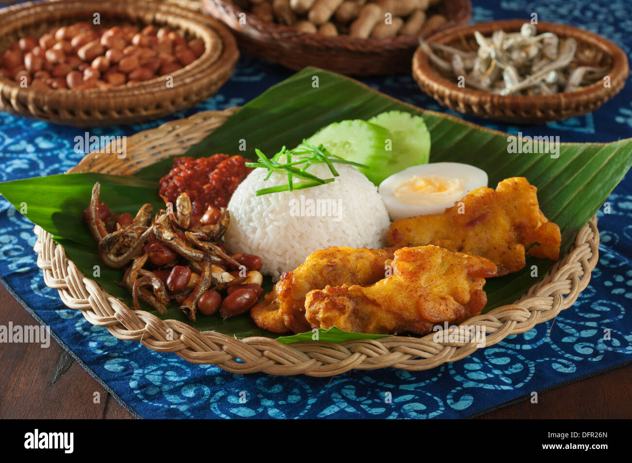 Nasi lemak on banana leaf Malaysia Singapore Food Stock Photo 61357597