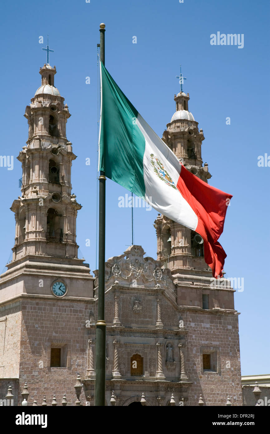 Built in 1575, the Cathedral overlooks Plaza de la Patria and remains the oldest building in Aguascalientes, Mexico. Stock Photo
