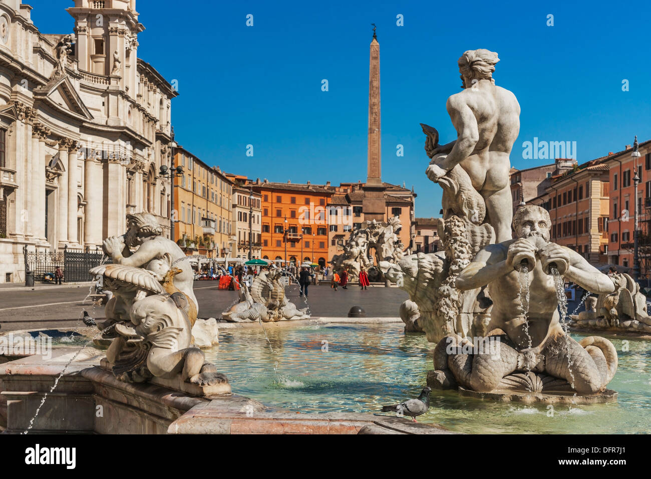 Piazza Navona, Fontana del Moro and Fontana dei Fiumi, Rome, Lazio ...