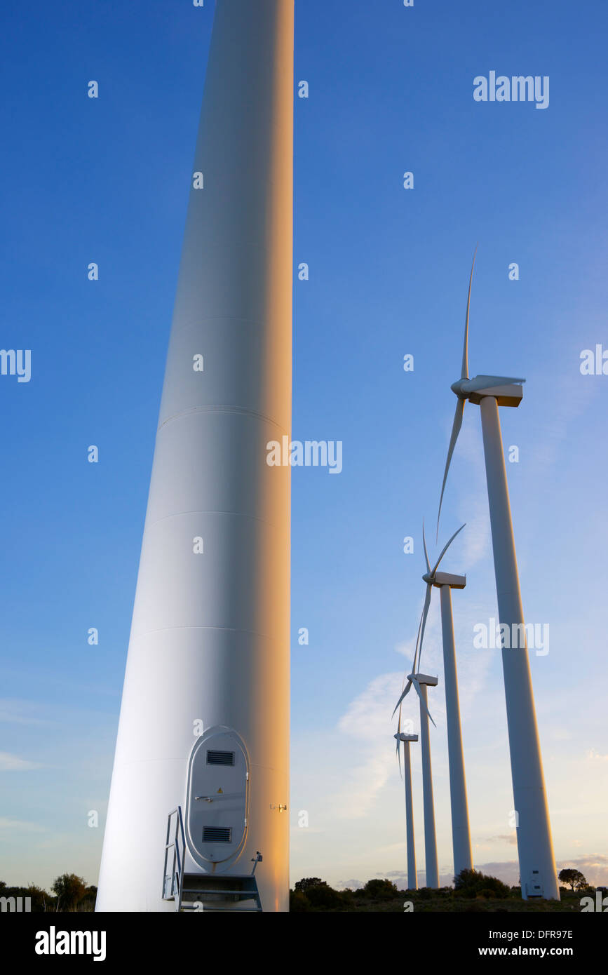 windmills for electric power production, El Buste, Zaragoza, Aragon, Spain Stock Photo